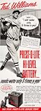 1950 Ad Prest-o-Lite Hi-Level Battery Ted Williams Baseball Boston Red Sox MVP - Original Print Ad