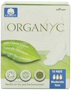 ORGANYC Hypoallergenic 100% Organic Cotton Pads Day Wings, 10-count Box