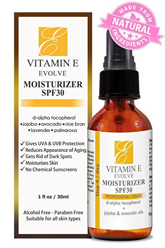 Natural Vitamin E Moisturizer + SPF 30. Daily non-greasy moisturizing sunscreen perfect for face and under makeup. Chemical & paraben free mineral sunblock lotion safe for baby & kids-Hydrating facial