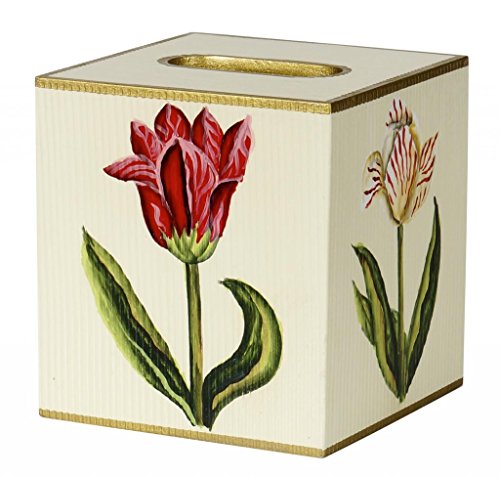 Tissue Box Cover Tissue Holder Square Cube Bathroom Decor Red Tulip Design
