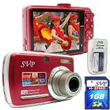 SVP Xthinn-737 Red 7MP 3x Optical zoom 3-inch LCD Digital Camera + FREE 1GB High Speed SD Memory Card & AA Rechargeable Set