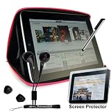 Premium Slim Hard Nylon Carrying Cube Cover Case for Apple iPad WiFi / 3G 16GB 32GB 64GB + Includes a 4-inch eBigValue (TM) Determination Hand Strap + Anti-Glare Screen Protector for IPad Tablet (All Models) + Fashion Earbud Headset Headphones 3.5mm In-Ear Stereo ( Black ) + Premium Quality Metal Stylus Styli for Apple iPad
