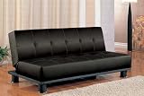 Futon Sofa Bed with Button Tufted Design in Black Vinyl