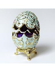 Light Powder Blue Flowered Faberge Egg Box set with Swarovski Crystals, Detailing, Engagement Ring Presentation