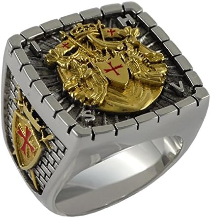Knight Templar Masonic Ring 18k White and Yellow Gold Pld 40 Gr Unique Handcrafted Design Highly Collectible (10)