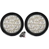 Pair of 2 LED 4" Round Back-up Reverse Light Kits Include Grommet, Plug Clear Lens White Light Truck Trailer RV 25108C-WK