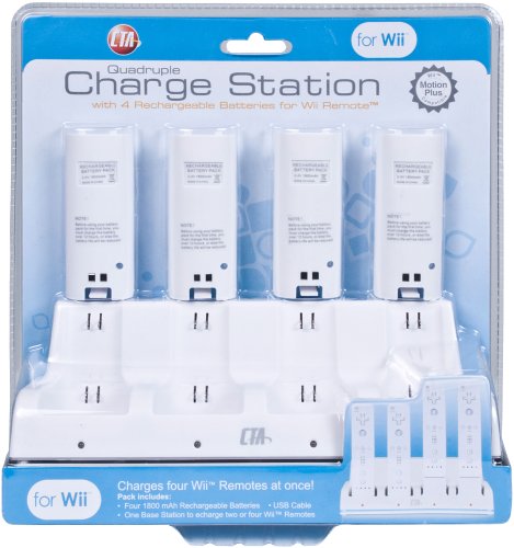 CTA Quadruple Charger Station and 4 x 1800mAh Rechargeable Batteries - MotionPlus Compatible [White](Wii)