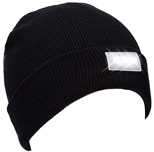 Minalo Ultra Bright 5 LED Beanie Cap/Hat Hands Free Unisex Lighted Stocking Cap 12000mcd of Perfect Hands Free Flashlight For Hunting Camping, Grilling, Jogging, Handyman Working (Black)