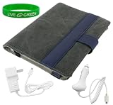 Grey and Dark Blue Canvas Case with 12V Car Charger and Travel Wall Charger for Amazon Kindle 2 E-Reader Reading Device (Kindle NOT Included)