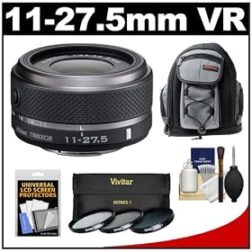 Nikon 1 11-27.5mm f/3.5-5.6 VR Nikkor-Zoom Lens (Black) with 3 UV/CPL/ND8 Filters + Backpack + Accessory Kit for J1, J2 & V1 Digital Cameras