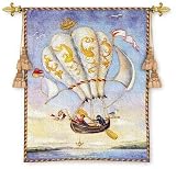Review ArtExpression  / Airship - Artist: Alexandra Churchill - Fabric Size: 34.00 by 27.00 inches Wall Tapestry with hanging rods and tassels included