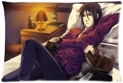 Japan Anime Cartoon Devil Sebastian Michaelis Custom Queen Size Bed Pillowcase DIY Pillowslips Roomy in Size 20 x 30 Inch