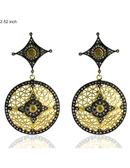 4.55ct Diamond Pave Dangle 14kt Yellow Gold Earrings Silver Antique Style Jewelry