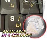 UKRAINIAN RUSSIAN CYRILLIC KEYBOARD STICKERS WITH YELLOW LETTERING ON TRANSPARENT BACKGROUND