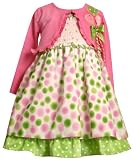 Bonnie Jean Little Girls 4-6X 2-Piece PINK GREEN GRADED DOT SMOCKED BALLOON HEART Special Occasion Easter Birthday Party Jacket/Sweater/Shrug Dress Set
