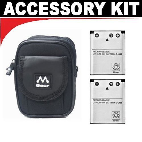 Deluxe Accessory Kit with Soft Leather Case + (2) D-LI63 Batteries Kit for Pentax Optio V10, M30, M40 & T30 Digital Cameras