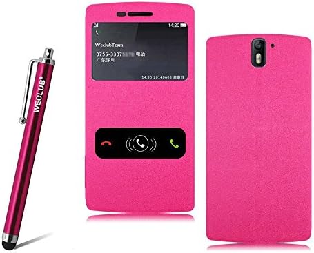 Oneplus Two Case, Weclub Pudini [Flip Cases] View Pu Leather Stand Case Skin [ View Window ], Fold Stand &amp; Windown Open Case [ Easy to Fit New 2015 ] Oneplus Two - Hot Pink