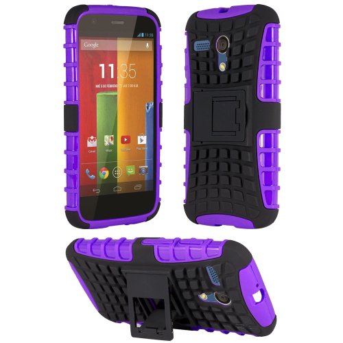HHI Dual Armor Composite Case with Stand for Motorola Moto G - Purple (Package include a HandHelditems Sketch Stylus Pen)