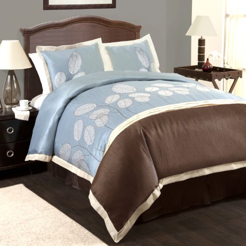 Lush Decor Lydia 4-Piece Comforter Set, California King, Blue/Brown Lush Decor Lydia 4-Piece Comforter Set, California King, Blue/Brown