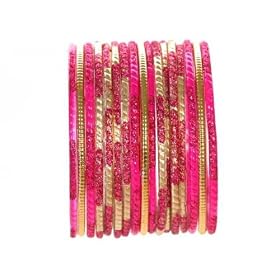 Beachcombers! Ethnic Glass Indian Bangles Belly Dance Bracelets Set Fuchsia Gold