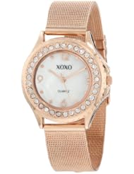 XOXO Womens XO5553 Rosegold-Tone Mesh Bracelet Rhinestones Accent Watch