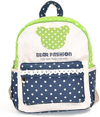 Aqueen Toddlers Canvas Cute Dots Bear Backpack Blue