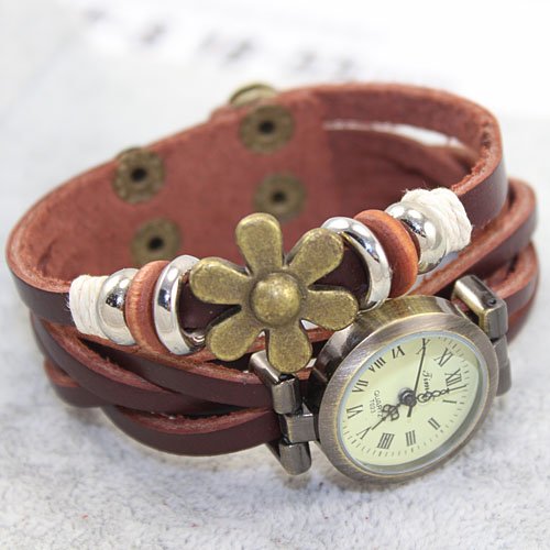 JN® Flower Sense Retro Wrap Around Weave Leather Watch Bracelet WristWatch Wristband