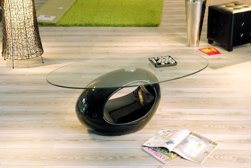 Beistelltisch 'Nigra' schwarz, hochglänzend, oval, Glas+Fiberglas, 110x40x60 cm