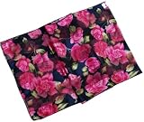 NAVY BLUE WITH PINK ROSES SATIN STRIPE OBLONG SCARF