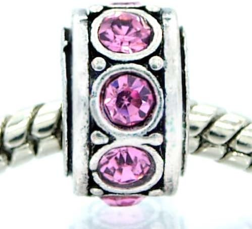 Pro Jewelry " Birthstone June Lt Ameythst / Lt Pink Rhinestone" Bead Charm for Snake Chain Charm Bracelet