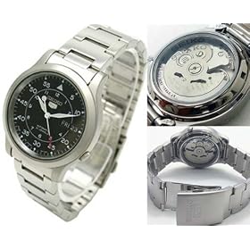 Seiko Wrist Watches-Seiko 5 SNK809K1 Automatic Mechanical Self-Winding Date Day Stainless Steel Water Resistance Black Dial Men's Watch