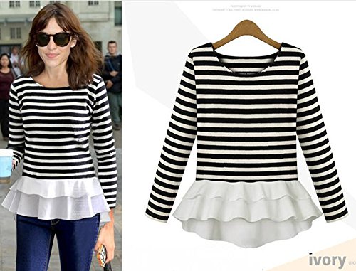 カットソー Tシャツ ティーシャツ 大きい サイズ 有 シンプル セレ カジ ボーダー ペプラム トップス 長 袖 シャツ マリン 白 (オリジナル・ブレスレットとサシェセット)