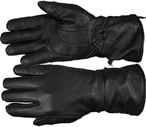 Women's Motorcycle Leather Gauntlet Gloves Black MEDIUM