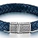 Silver Blue Stainless Steel Genuine Leather Bracelet Bangle Cuff Greek Braided
