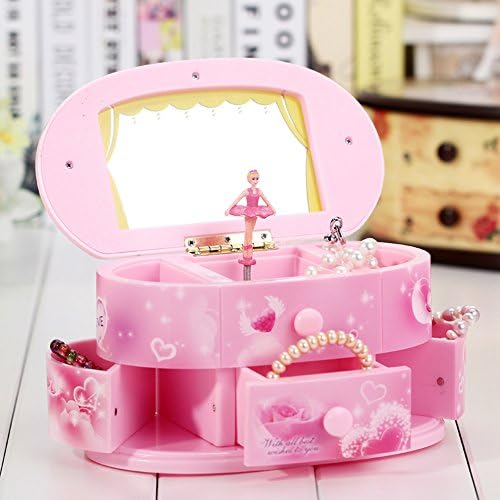 Ballerina Treasure Music Box for Girs kids,small drawer Jewelry box for ring earrings
