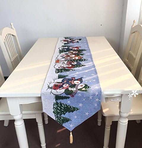 Powerhone 33 x 180cm Christmas Dining Table Decoration Tablecloth for Home Hotel Restaurant Christmas Decor, Blue