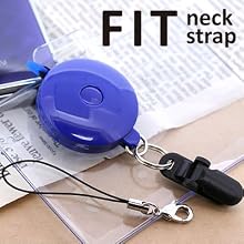 「FIT」フィット★ボタンで簡単長さ調整！リール式ネックストラップ(ネイビー)