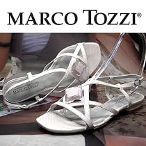 MARCO TOZZI, Design Riemchen-Sandalette, Reptilpr&auml;gung und Schmuckapplikation, weiss-silber