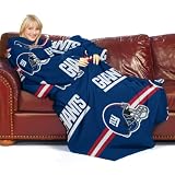 NFL New York Giants Comfy Throw, Officially Licensed Blanket with Sleeves "Stripes Design"