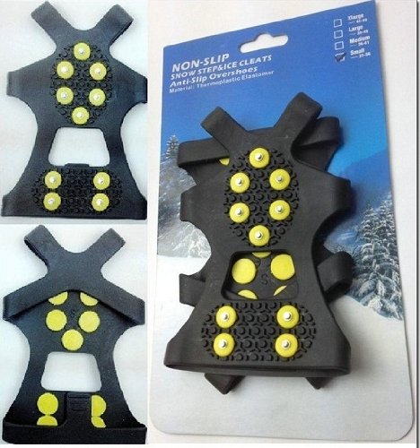 3CERA® Ice Traction Universal Slip-on Stretch fit Snow Ice Spikes Rubber Spikes Grips Cleats 10-Stud Crampons M,L