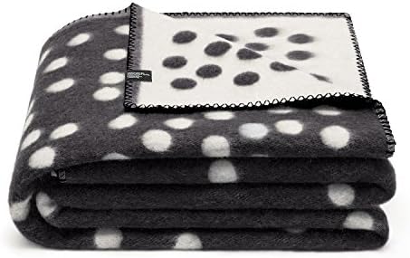 Merino Wool Blanket 100. Throw blanket for home and camping. Plaid nice for babies children. Twin size 140x200 warm and washable wool blanket. Full size bed sofa. Woolkrafts (black, white)