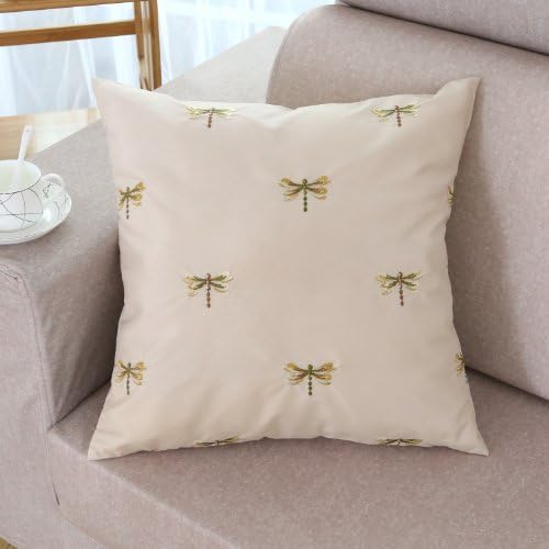Euphoria CaliTime Contempo Home Decorative Throw Pillow Cushion Cover Pillowcase Shell Faux Silk Vivid Dragonflies Embroidered Ecru Color 18" X 18"
