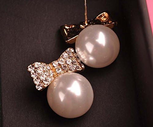 Crystalbella Sweet Bow Pearl Rhinestone Earrings Female Fashion Latest Small Stud Earrings