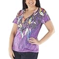 Pure Energy Junior's Plus Burnout Short Sleeve Top- Multicolor Feathers