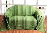Homescapes - Morocco Textured Stripe Throw - 90 x 100 Inches - Green - Handmade 100% Cotton - Suitable for most 3 Seater Sofas - Double King bedspreads - Easy care washable at home