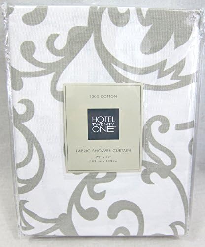 100-Percent Cotton Shower Curtain Grey White Gray Damask Floral Scroll
