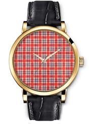 SPRAWL Aanalog Fashion Series Gold Ladies Watches of Genuine Black Leather Strap,Unique Wrist Watch for Women Girls Designed with Blue and red stripes