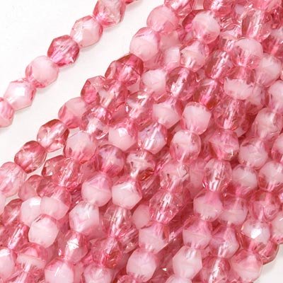 Czech Fire Polish Glass Beads 4mm Round Pink Rose Quartz (50)