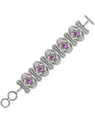 18K Yellow Gold and Sterling Silver Amethyst Embellished Adjustable Bracelet