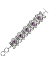 18K Yellow Gold and Sterling Silver Amethyst Embellished Adjustable Bracelet
